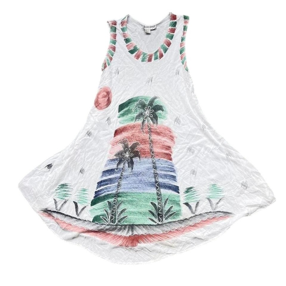 Jessica Taylor Dress‎ White Palm Tree Size M Sleeveless Casual Beach Cover Up